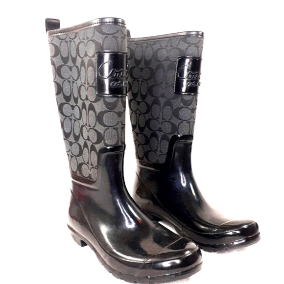 Coach Black Rain Boots PEARL Galoshes Shoe Size 8